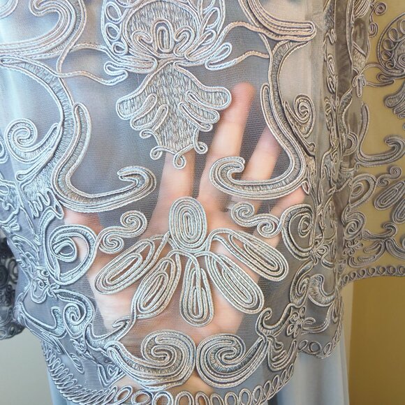 The Soulmates Soutache Lace Women's 2X Gray-Blue Evening Dress is a stunning gow - Picture 5 of 14